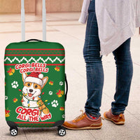 Corgi Dog Lights Corgi Bells Corgi All the Way Luggage Cover wirh Green Snowflake Pattern Design - Wonder Print Shop