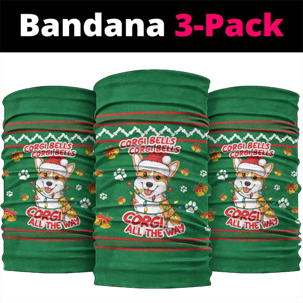 Corgi Dog Lights Corgi Bells Corgi All the Way Neck Gaiter wirh Green Snowflake Pattern Design - Wonder Print Shop