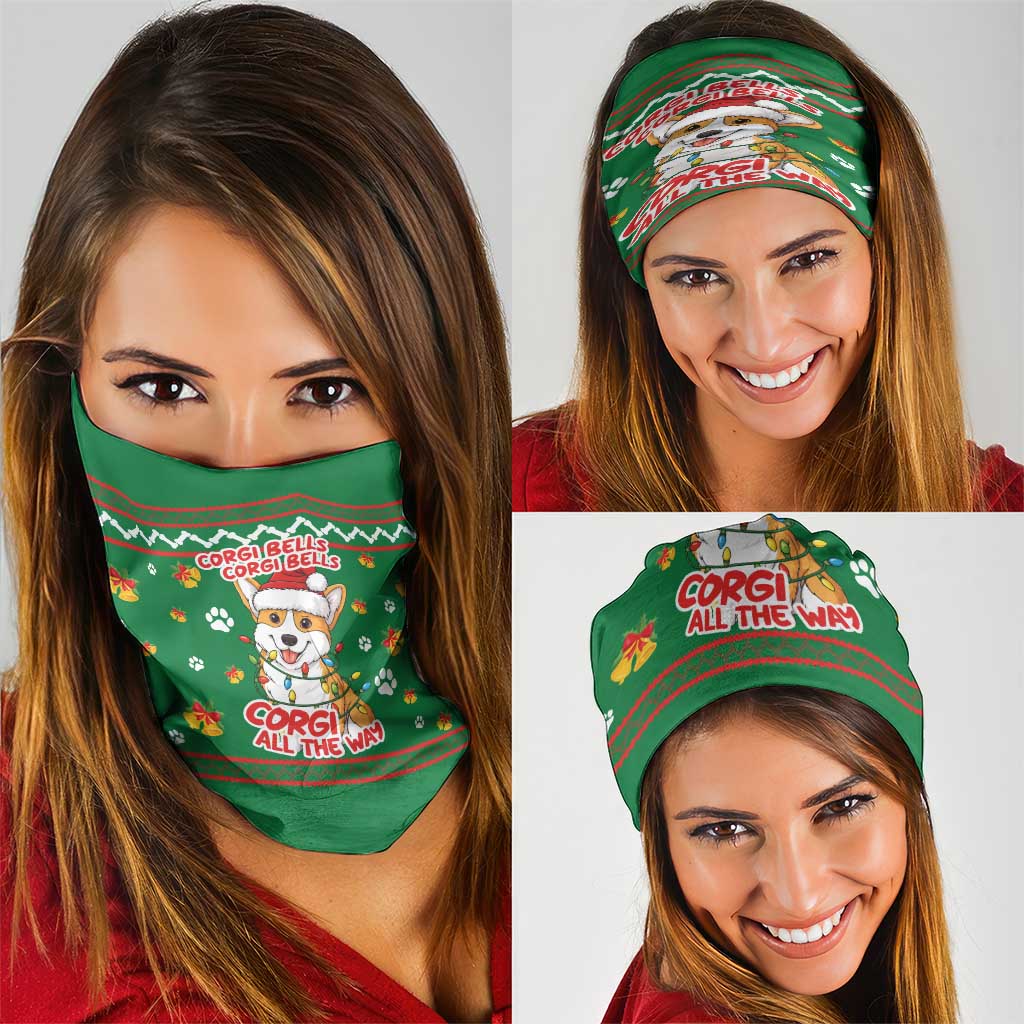 Corgi Dog Lights Corgi Bells Corgi All the Way Neck Gaiter wirh Green Snowflake Pattern Design - Wonder Print Shop