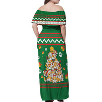 Corgi Dog Lights Corgi Bells Corgi All the Way Off Shoulder Maxi Dress wirh Green Snowflake Pattern Design - Wonder Print Shop