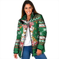 Corgi Dog Lights Corgi Bells Corgi All the Way Padded Jacket wirh Green Snowflake Pattern Design - Wonder Print Shop