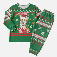 Corgi Dog Lights Corgi Bells Corgi All the Way Christmas Pajama Set wirh Green Snowflake Pattern Design - Wonder Print Shop