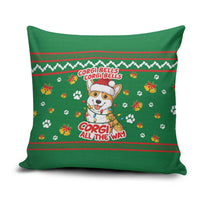 Corgi Dog Lights Corgi Bells Corgi All the Way Pillow Cover wirh Green Snowflake Pattern Design - Wonder Print Shop