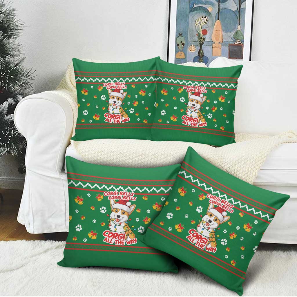 Corgi Dog Lights Corgi Bells Corgi All the Way Pillow Cover wirh Green Snowflake Pattern Design - Wonder Print Shop