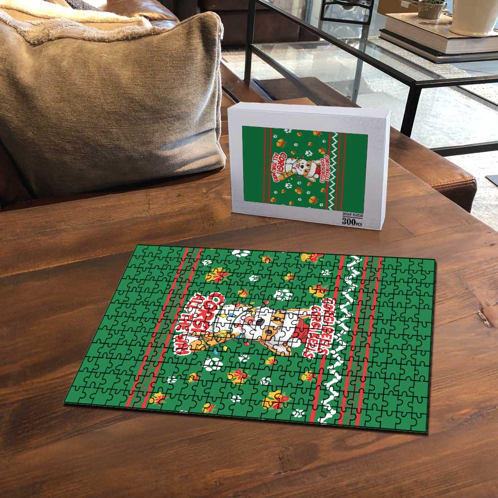 Corgi Dog Lights Corgi Bells Corgi All the Way Puzzle wirh Green Snowflake Pattern Design - Wonder Print Shop