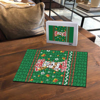 Corgi Dog Lights Corgi Bells Corgi All the Way Puzzle wirh Green Snowflake Pattern Design - Wonder Print Shop