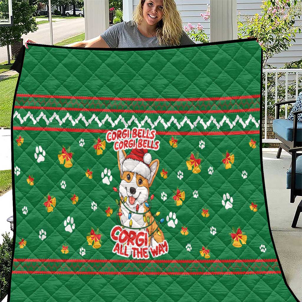 Corgi Dog Lights Corgi Bells Corgi All the Way Quilt wirh Green Snowflake Pattern Design - Wonder Print Shop