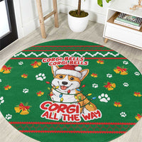Corgi Dog Lights Corgi Bells Corgi All the Way Round Carpet wirh Green Snowflake Pattern Design - Wonder Print Shop