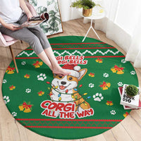 Corgi Dog Lights Corgi Bells Corgi All the Way Round Carpet wirh Green Snowflake Pattern Design - Wonder Print Shop