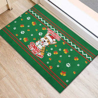Corgi Dog Lights Corgi Bells Corgi All the Way Rubber Doormat wirh Green Snowflake Pattern Design - Wonder Print Shop