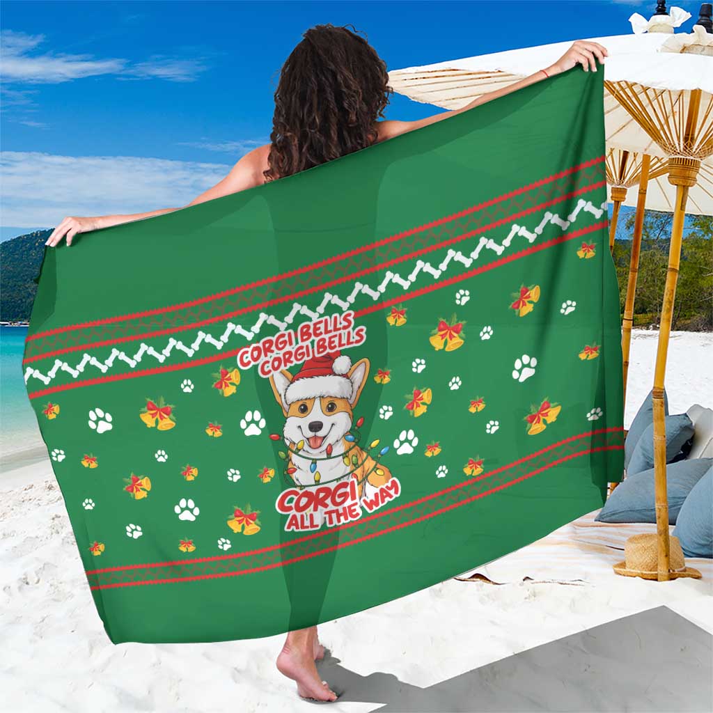 Corgi Dog Lights Corgi Bells Corgi All the Way Sarong wirh Green Snowflake Pattern Design - Wonder Print Shop