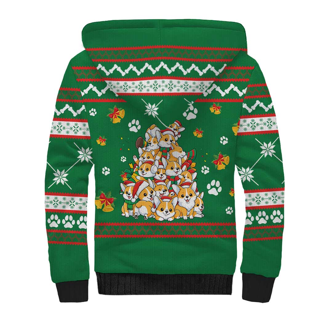 Corgi Dog Lights Corgi Bells Corgi All the Way Sherpa Hoodie wirh Green Snowflake Pattern Design - Wonder Print Shop