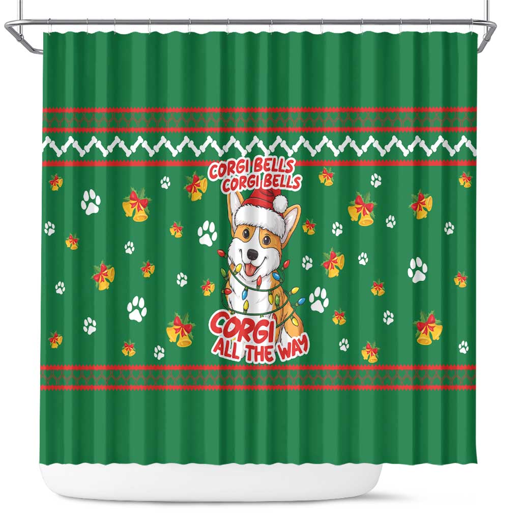 Corgi Dog Lights Corgi Bells Corgi All the Way Shower Curtain wirh Green Snowflake Pattern Design - Wonder Print Shop