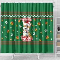 Corgi Dog Lights Corgi Bells Corgi All the Way Shower Curtain wirh Green Snowflake Pattern Design - Wonder Print Shop