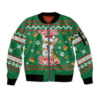 Corgi Dog Lights Corgi Bells Corgi All the Way Sleeve Zip Bomber Jacket wirh Green Snowflake Pattern Design - Wonder Print Shop