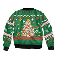 Corgi Dog Lights Corgi Bells Corgi All the Way Sleeve Zip Bomber Jacket wirh Green Snowflake Pattern Design - Wonder Print Shop