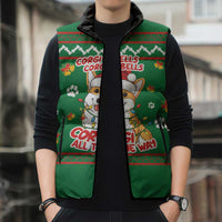 Corgi Dog Lights Corgi Bells Corgi All the Way Sleeveless Puffer Jacket wirh Green Snowflake Pattern Design - Wonder Print Shop