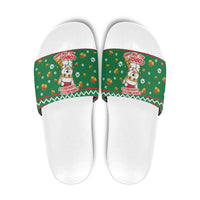 Corgi Dog Lights Corgi Bells Corgi All the Way Slide Sandals wirh Green Snowflake Pattern Design - Wonder Print Shop