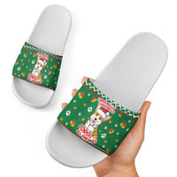 Corgi Dog Lights Corgi Bells Corgi All the Way Slide Sandals wirh Green Snowflake Pattern Design - Wonder Print Shop