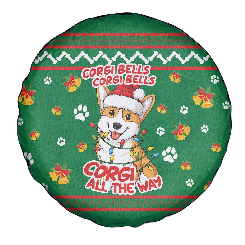 Corgi Dog Lights Corgi Bells Corgi All the Way Spare Tire Cover wirh Green Snowflake Pattern Design - Wonder Print Shop