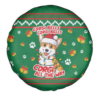 Corgi Dog Lights Corgi Bells Corgi All the Way Spare Tire Cover wirh Green Snowflake Pattern Design - Wonder Print Shop