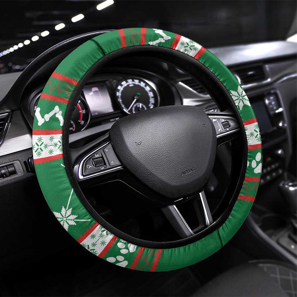 Corgi Dog Lights Corgi Bells Corgi All the Way Steering Wheel Cover wirh Green Snowflake Pattern Design - Wonder Print Shop
