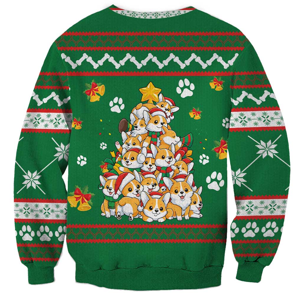 Corgi Dog Lights Corgi Bells Corgi All the Way Sweatshirt wirh Green Snowflake Pattern Design - Wonder Print Shop