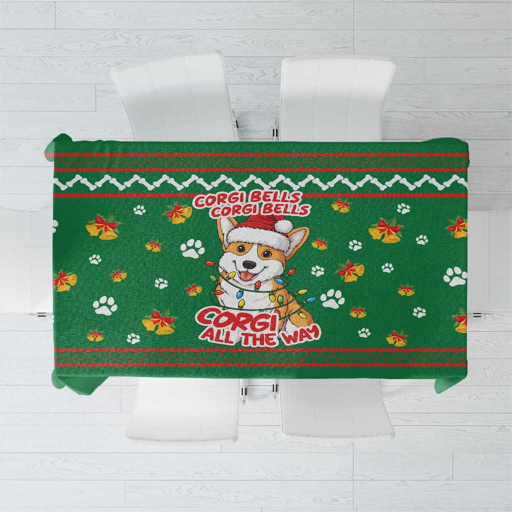 Corgi Dog Lights Corgi Bells Corgi All the Way Tablecloth wirh Green Snowflake Pattern Design - Wonder Print Shop