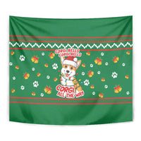 Corgi Dog Lights Corgi Bells Corgi All the Way Tapestry wirh Green Snowflake Pattern Design - Wonder Print Shop