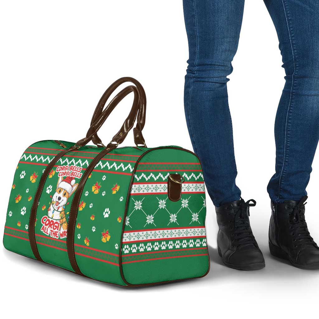 Corgi Dog Lights Corgi Bells Corgi All the Way Travel Bag wirh Green Snowflake Pattern Design - Wonder Print Shop