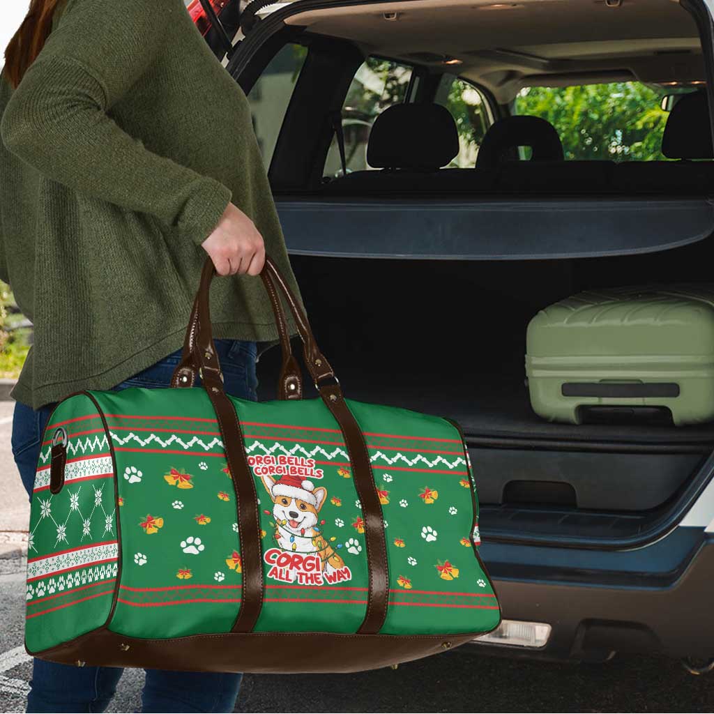 Corgi Dog Lights Corgi Bells Corgi All the Way Travel Bag wirh Green Snowflake Pattern Design - Wonder Print Shop