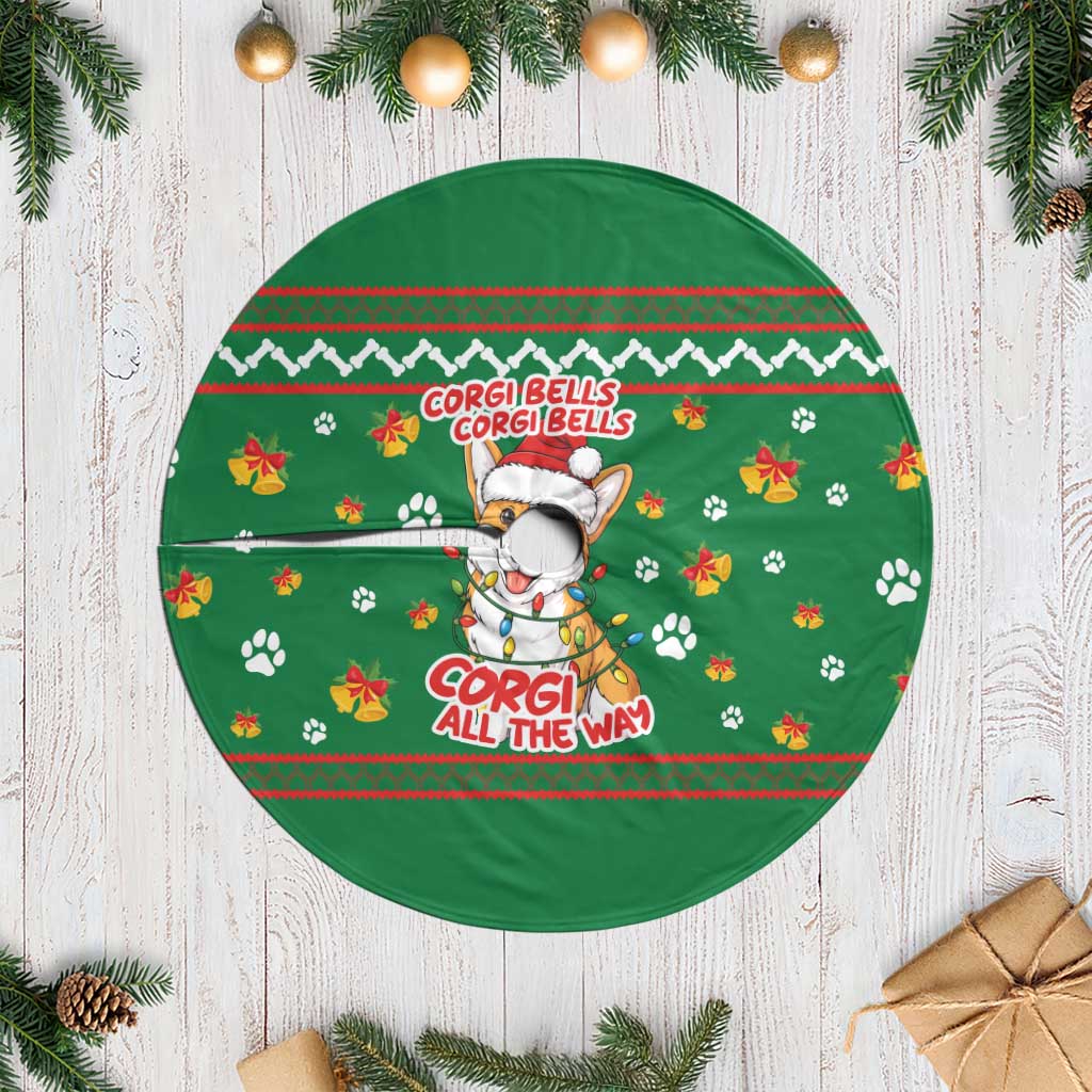 Corgi Dog Lights Corgi Bells Corgi All the Way Tree Skirt wirh Green Snowflake Pattern Design - Wonder Print Shop