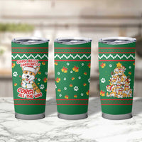 Corgi Dog Lights Corgi Bells Corgi All the Way Tumbler Cup wirh Green Snowflake Pattern Design - Wonder Print Shop