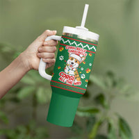 Corgi Dog Lights Corgi Bells Corgi All the Way Tumbler With Handle wirh Green Snowflake Pattern Design - Wonder Print Shop