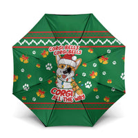 Corgi Dog Lights Corgi Bells Corgi All the Way Umbrella wirh Green Snowflake Pattern Design - Wonder Print Shop