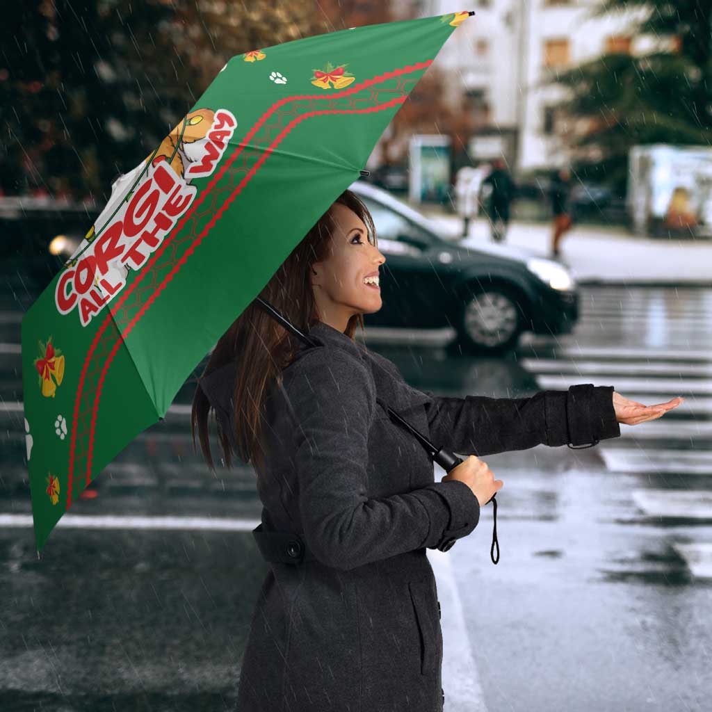 Corgi Dog Lights Corgi Bells Corgi All the Way Umbrella wirh Green Snowflake Pattern Design - Wonder Print Shop