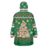 Corgi Dog Lights Corgi Bells Corgi All the Way Wearable Blanket Hoodie wirh Green Snowflake Pattern Design - Wonder Print Shop