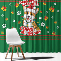 Corgi Dog Lights Corgi Bells Corgi All the Way Window Curtain wirh Green Snowflake Pattern Design - Wonder Print Shop