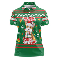 Corgi Dog Lights Corgi Bells Corgi All the Way Women Polo Shirt wirh Green Snowflake Pattern Design - Wonder Print Shop
