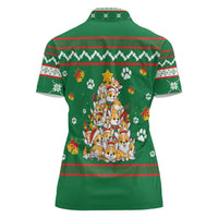 Corgi Dog Lights Corgi Bells Corgi All the Way Women Polo Shirt wirh Green Snowflake Pattern Design - Wonder Print Shop