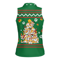 Corgi Dog Lights Corgi Bells Corgi All the Way Women Sleeveless Polo Shirt wirh Green Snowflake Pattern Design - Wonder Print Shop