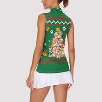 Corgi Dog Lights Corgi Bells Corgi All the Way Women Sleeveless Polo Shirt wirh Green Snowflake Pattern Design - Wonder Print Shop