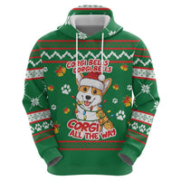 Corgi Dog Lights Corgi Bells Corgi All the Way Zip Hoodie wirh Green Snowflake Pattern Design - Wonder Print Shop