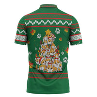 Corgi Dog Lights Corgi Bells Corgi All the Way Zipper Polo Shirt wirh Green Snowflake Pattern Design - Wonder Print Shop