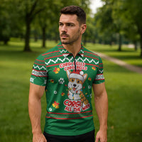 Corgi Dog Lights Corgi Bells Corgi All the Way Zipper Polo Shirt wirh Green Snowflake Pattern Design - Wonder Print Shop