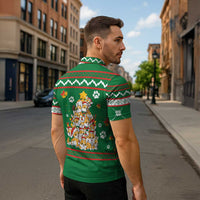 Corgi Dog Lights Corgi Bells Corgi All the Way Zipper Polo Shirt wirh Green Snowflake Pattern Design - Wonder Print Shop