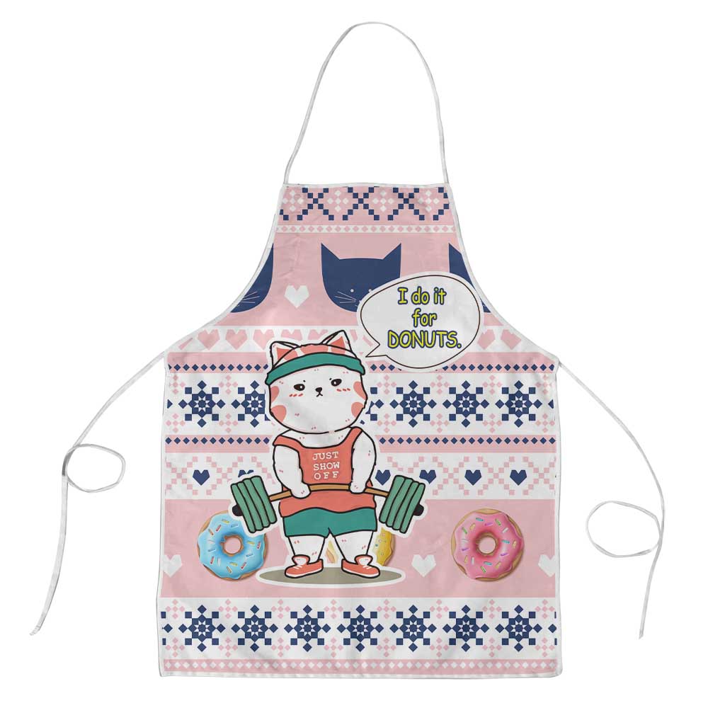 Cat I Do It For Donuts Christmas Apron Xmas Holiday Patterns - Wonder Print Shop
