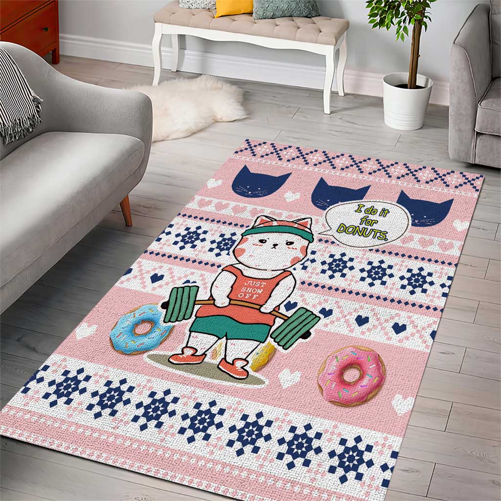Cat I Do It For Donuts Christmas Area Rug Xmas Holiday Patterns - Wonder Print Shop