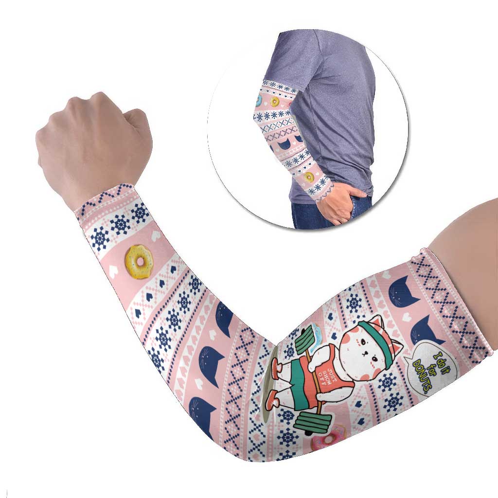 Cat I Do It For Donuts Christmas Arm Sleeves Xmas Holiday Patterns - Wonder Print Shop