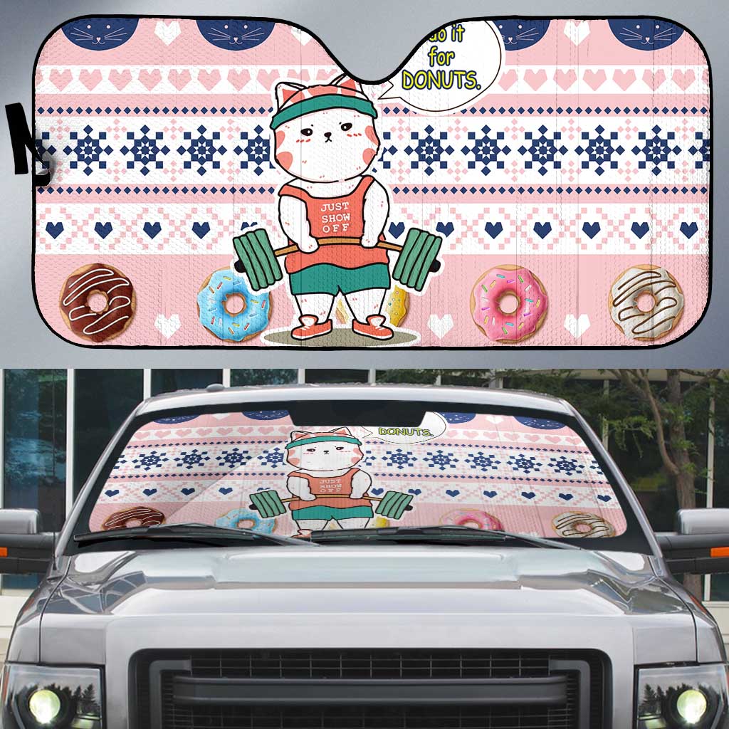 Cat I Do It For Donuts Christmas Auto Sun Shade Xmas Holiday Patterns - Wonder Print Shop